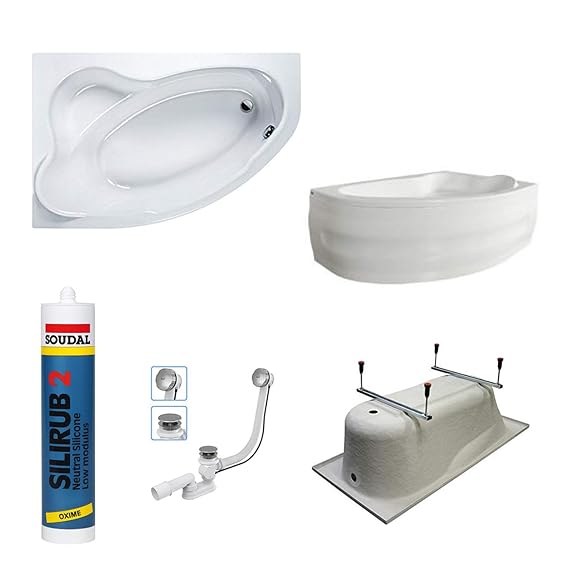 bestshop24.eu Exclusive LINE Asymmetrische Badewanne Eckwanne Acryl SANPLAST 140x90 cm Links mit Schürze Ablauf Silikon TOP!