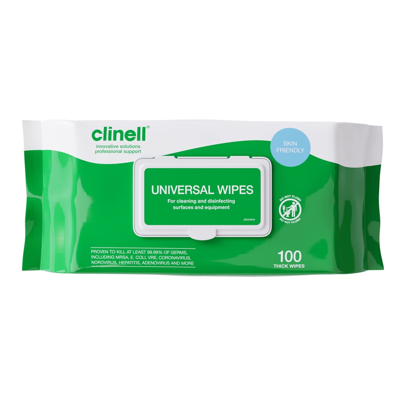 Clinell Universal Cleaning and Disinfectant Wipes for Surfaces - Pack of 100 - Thick, Multi Purpose, Kills 99.99% of Germs, Quick Action - 255mm x 175mm