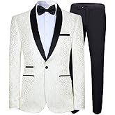 Cloudstyle Mens 2 Piece Floral Jacquard Dress Suit Set 1 Button Print Dinner Jacket Pants