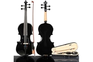 MYTUNES 1/8, 1/4, 1/2, 3/4, 4/4 Violin Set Fiddle Quarter Size EVA-2 for Kids Beginners Students with Hard Case, Rosin, Bow (3/4,Black)
