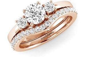 JEWELS FORUM 14k Gold 0.84 Carat Diamond Engagement Ring Set 3 Stone Bridal Ring Set For Women 0.33cts Solitaire Round Diamond Pave Set Anniversary Wedding Bands (Color HI/Clarity I1-2)