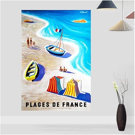 Hdksa Vintage Reise Nostalgie Plage De France Poster Kunst Leinwand Poster Wohnzimmer Home Wanddekoration 60x90cmx1 Ungerahmt Amazon De Kuche Haushalt