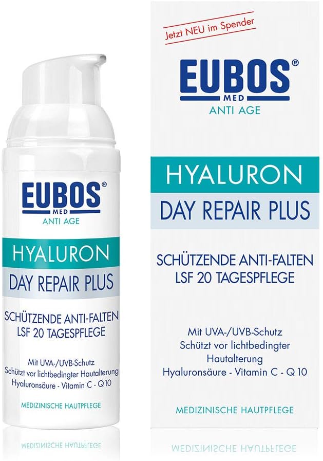 Eubos Hyaluronic Day Plus SPF 20 50 ml Anti-Wrinkle Day Cream for Dry and All Skin Types Efficiency and Compatibility Dermatologically Tested Made in Germany
