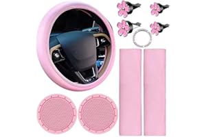 Complete 10 Piece Car Interior Set Includes Steering Wheel Cover, Seat Belt Covers, and Air Vent Flower Clips for Stylish Upg