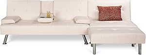 Best Choice Products Faux Leather Upholstery 3-Piece Modular Modern Living Room Sofa Sectional Furniture Set w/Convertible Single & Double Seat Futon Beds, Ottoman, Reclining Backrests - White