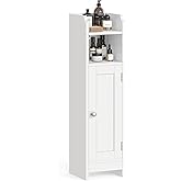 VASAGLE Small Storage Corner Floor Cabinet with Door, 7.9 x 7.1 x 31.5 Inches, Narrow Toilet Paper Storage Holder, Adjustable