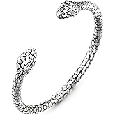 COOLSTEELANDBEYOND Men’s Snake Cuff Bracelet, Double Head Serpent Design, Textured Steel, Gothic Viking Jewelry