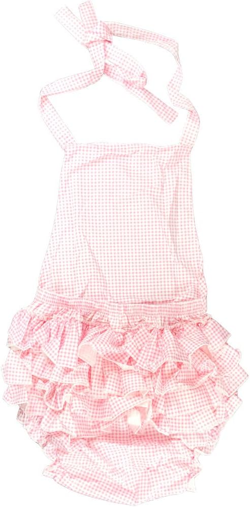 Haian ABDL Print Cotton Ruffle Rhumba Romper (X-Large, Pink Gingham Print Cotton)
