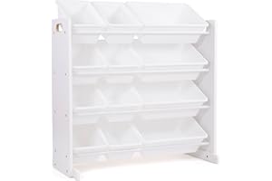 Humble Crew Kids Toy Storage Organizer with 12 Plastic Bins, White – Removable Bins for Playroom, Bedroom, Toddler Furniture 