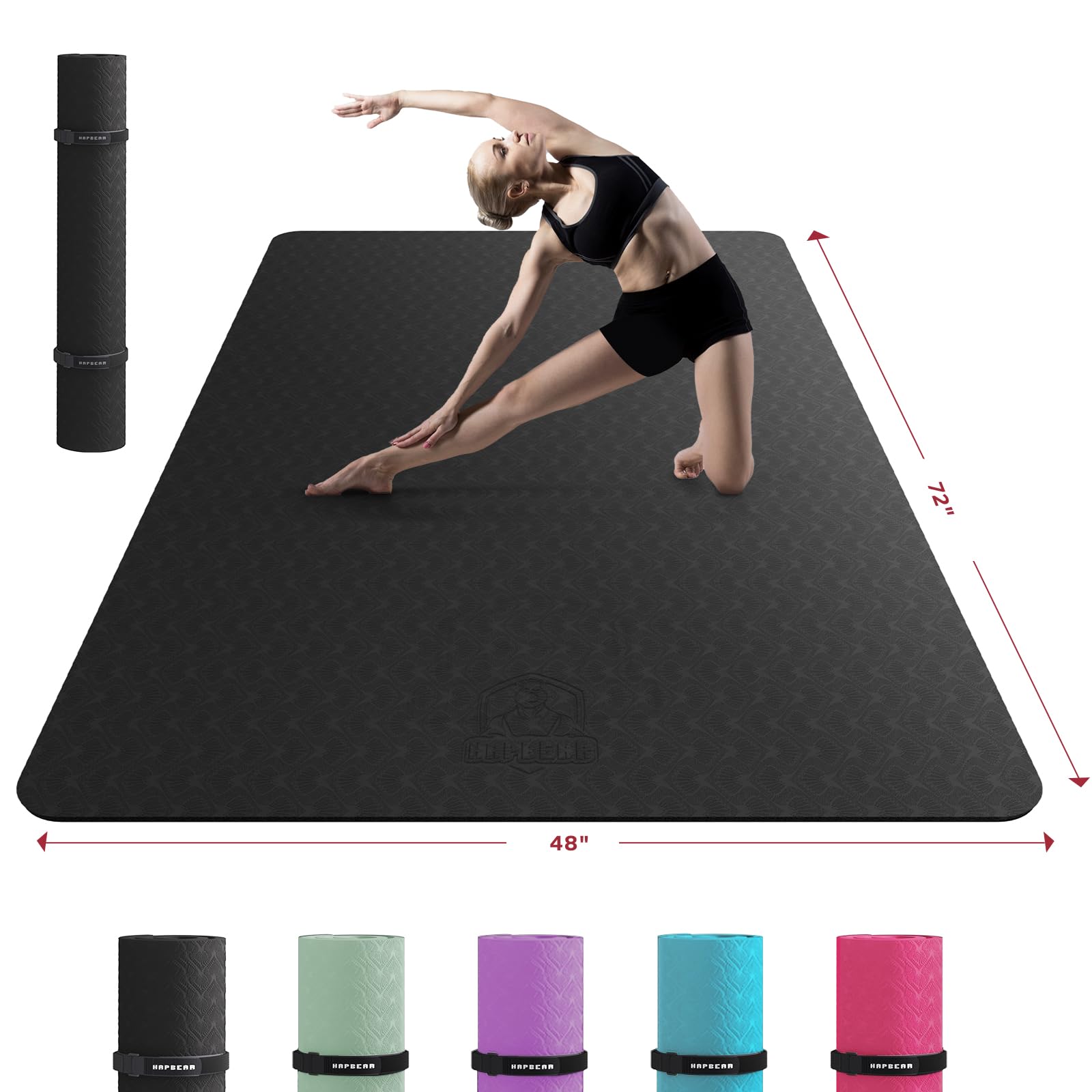 Photo 1 of HAPBEAR Extra Large Yoga Mat - 72"x48"x6mm (1/4 inch), Non-Slip, Durable, Eco-Friendly, Thick Wide Exercise Mat for Home Workouts, Yoga, Pilates, Stretching, Meditation (Barefoot Exercise)