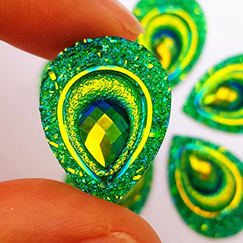 Sparkly Buttons Drop AB Color Sew On Crafts Rhinestones Flatback Beads Sewing For Costume Wedding Dress Decorations 18x25mm 50pcs (Green)