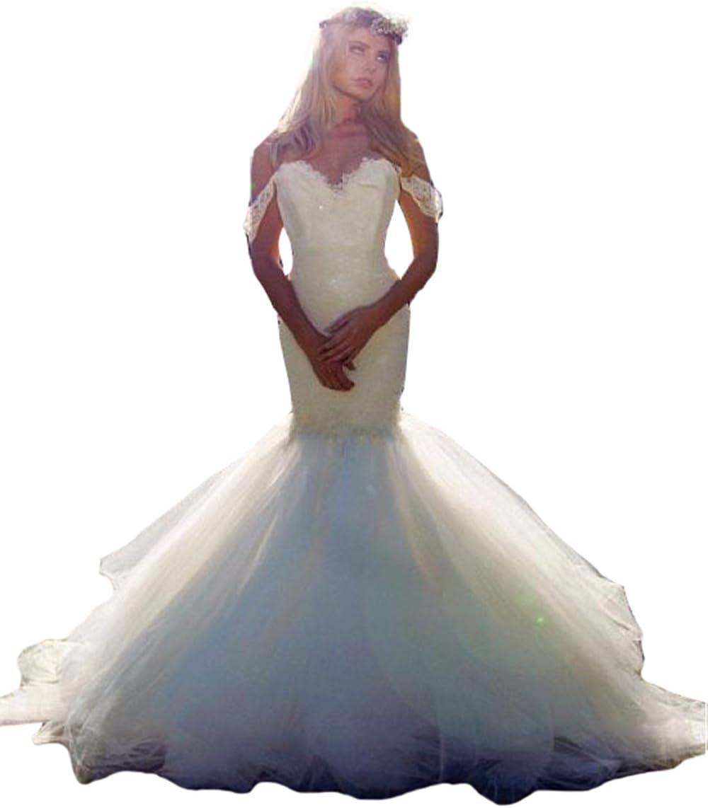 HotGirls Mermaid Lace Wedding Dresses Off Shoulder Sweetheart Low Back Country Bride Dress