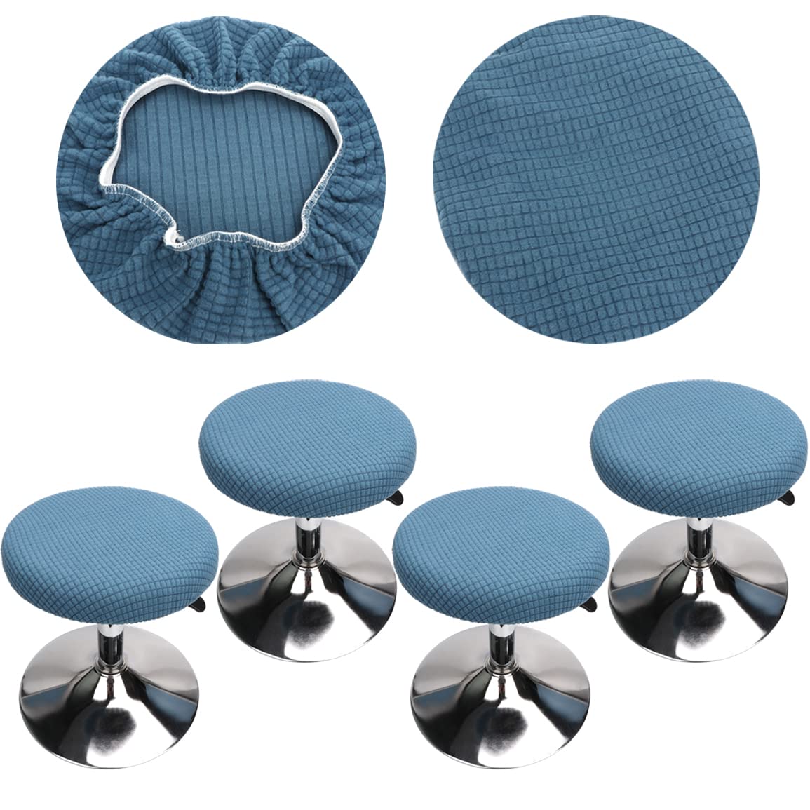 HuaLiSiJi Round Stool Cover 30-40cm/12-16 Bar Stool Covers With Jacquard Pattern, Luxurious Fabric Stretchable Wrinkle Resistant Washable Dustproof (4 Pcs Blue)