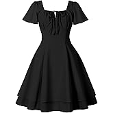 Wellwits Women's Square Neck Bow Ruched Layer Vintage Party Dress