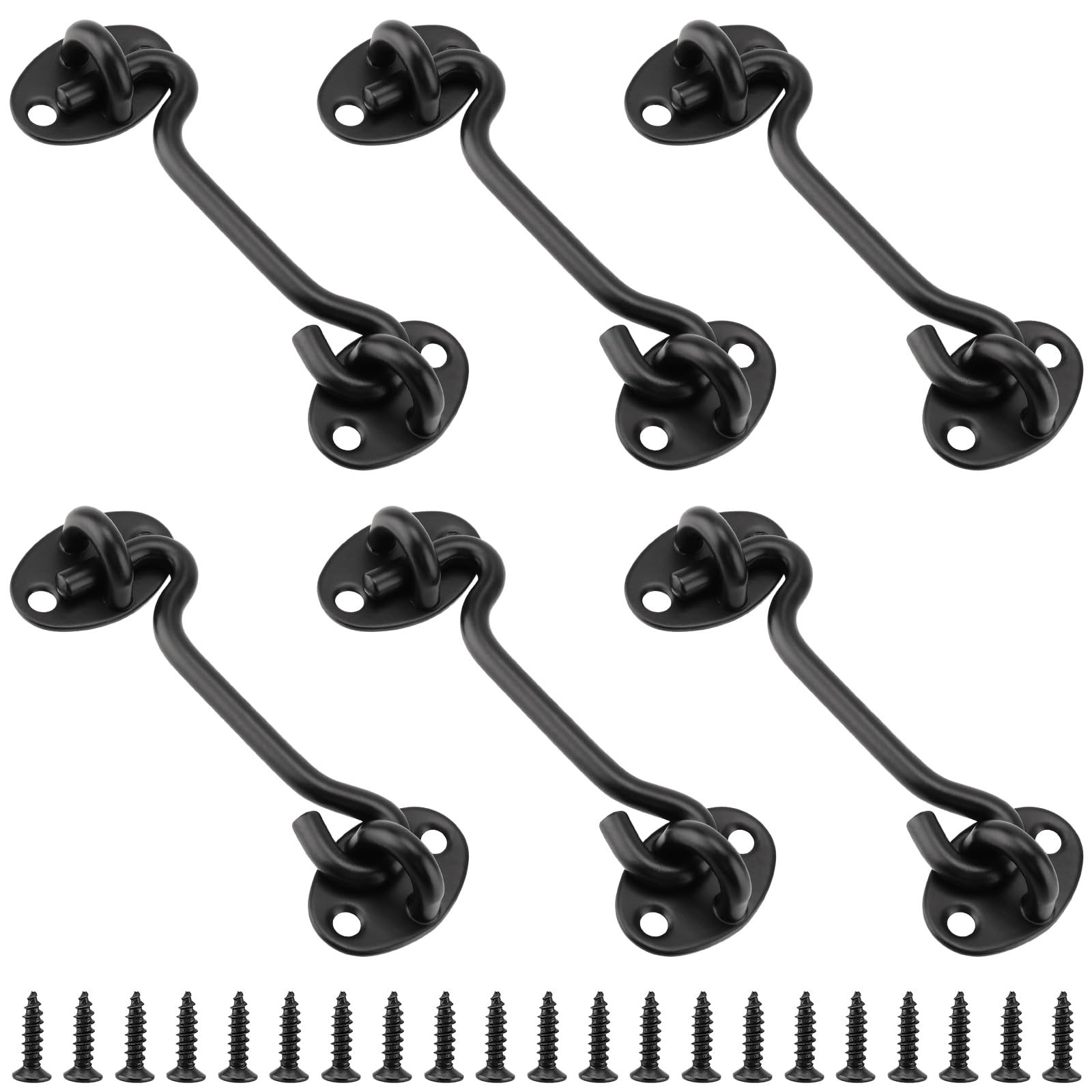 LEXININ 6 PCS 4 Inch Black Cabin Hook, 100mm Garden Gate Hook and Eye Latch with Screws for Door, Gate, Window