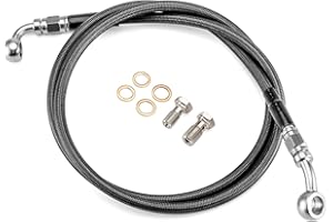 Mofun 45" Extended Length Hydraulic Front Brake Line Kit For 10"-12" Handlebar Non-ABS Compatible with Harley Softail Deluxe Fat Boy Slim 2005-2014, Dyna Super Glide 2000-2005, Black, Stainless Steel
