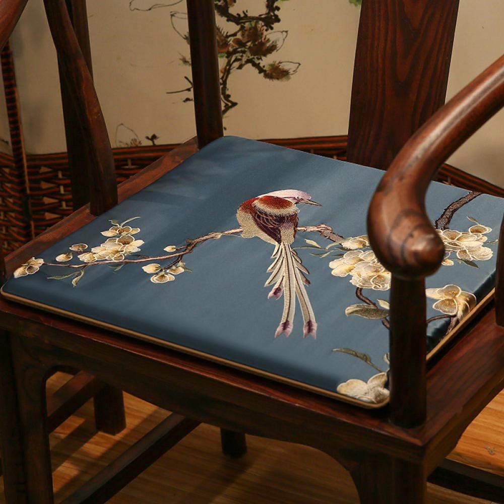 WANINE Chinese Cushion Mahogany Furniture Solid Wood Chair Taishi Chair Dining Chair Circle Cushion Non-Slip Thick Cushion-50 * 44Cm_Magpie Cushion-Dark Blue