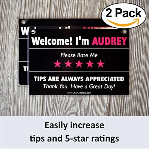 Personalized LYFT Tips &amp; Ratings Sign, Removable Headrest Display Card Placard Decals (Custom Name Printed), Increase Tips &amp; 5 Star Ratings --- Best Accessory for Rideshare Drivers (2 Pack)