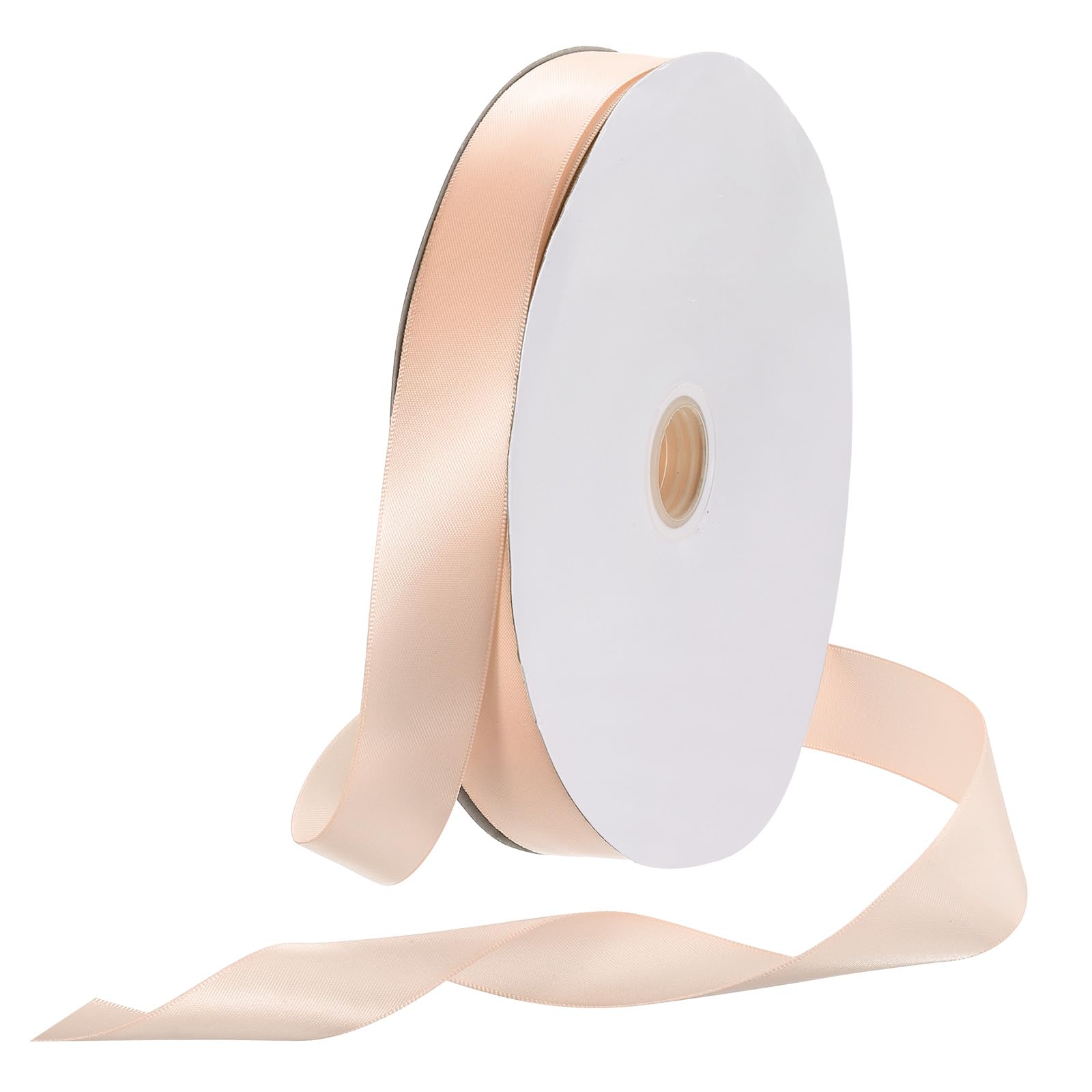 Rebower 25mm Satin Ribbon 91m Thick Double Face Grosgrain Silk Ribbon, [for Gift Wrapping, Hair Bows, Wedding, Cake, Flower] - 100 Yard/300ft/ Apricot