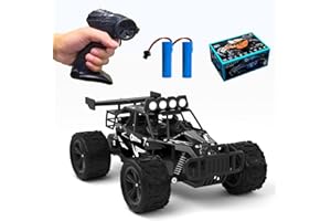 GREAT-JUNAMT Remote Control Car Monster Truck Toys 1:16 Scale RC Car For Boys 2.4GHz High Speed 20 km/h With LED Headlights,Rechargeable RC Cars Gifts for Boys 4-7 8-12 Christmas, Beginner, Kids 6-12+ (Black)
