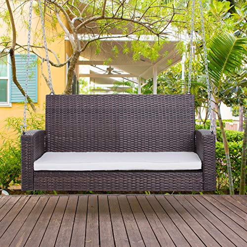 Outsunny 2 Person Wicker Hanging Swing Bench, Front Porch Swing Outdoor
