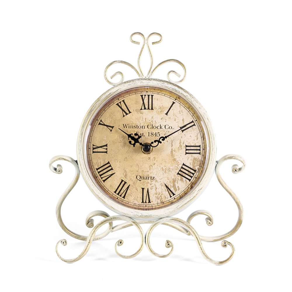 HZDHCLH Table Clocks 11Inch Height Roman Retro Silent Desk Clock for Living Room Bedroom Office(White)
