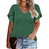 Yukilili Plus-Size Tops for Women Short Sleeve T Shirts V Neck Tunic Tees XL-5XL