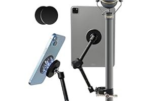 PAIPAIGO Magnetic Tablet Holder for Mic Stand, Full Metal Phone & iPad Music Stand, Compatible with All Models of iPad and iPhone Devices, Adjustable at Any Angle
