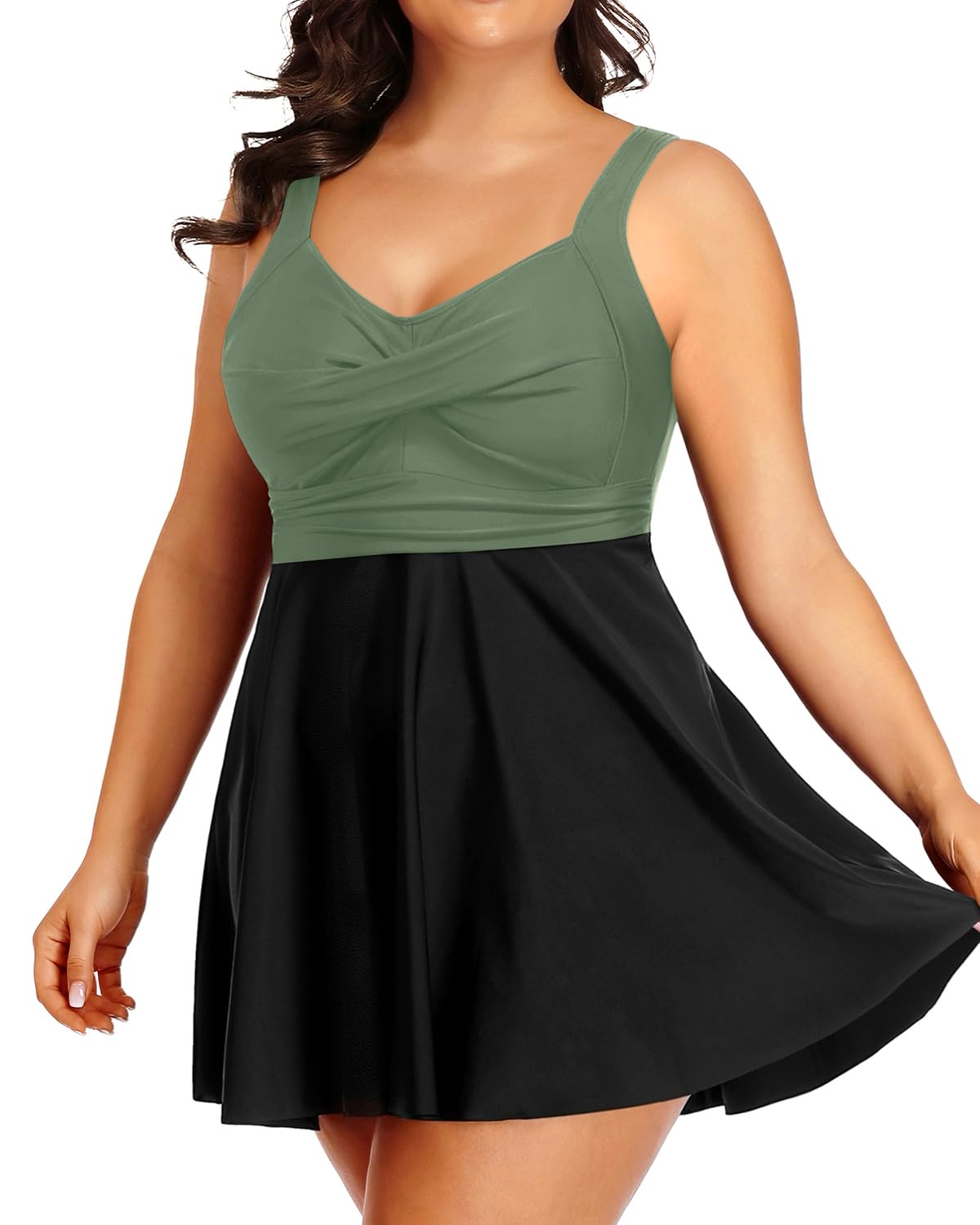 Photo 1 of Tempt Me Olive Green Women's Plus Size Swim Dress - One Piece Swimsuits Tummy Control Bathing Suit Swimwear 2025 20W