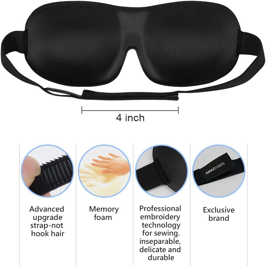Sleep Mask Sleepfun Invisible Alar Deep Orbit 3D Eye Mask Ultra Lightweight & Comfortable Sleeping Mask for Travel, Nap, Shift Works, Black & Blue: Health & Personal Care
