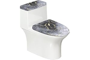 Vanideaoty Gray Marble Toilet Cover Set 2 Pack Toilet Seat and Tank Lid Cover Replacement Universal with Elastic Bottom Easy to Clean Bathroom Home Indoor Decoration