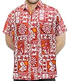 LA LEELA Hawaiian Shirt For Men Short Sleeve Front-Pocket Beach Geometric Red