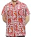 LA LEELA Hawaiian Shirt For Men Short Sleeve Front-Pocket Beach Geometric Red