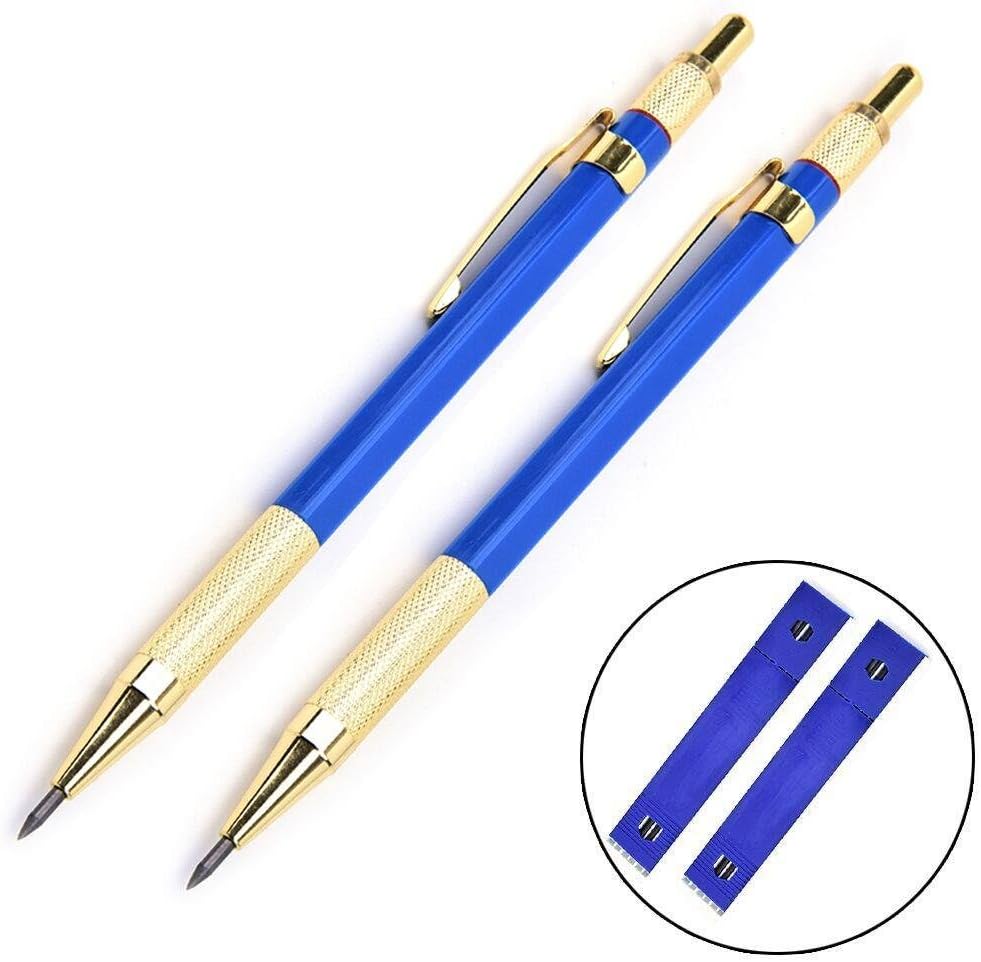 Youger 2 Pack Mechanical Pencil 2.0mm Professional Drafting Pencil Metal 2B Lead Holder + 24pcs Lead Refills (Blue)