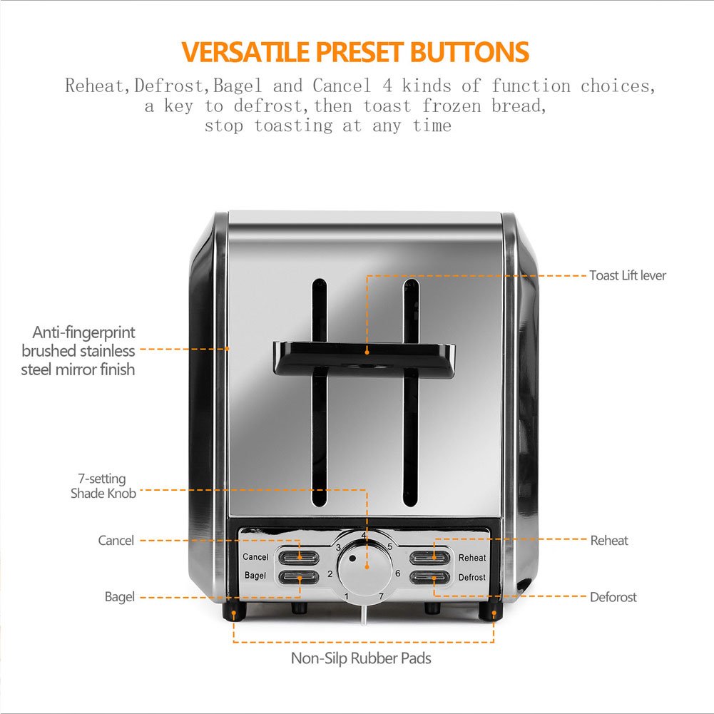 Fortune Candy Toaster,Red 2-Slice Toaster,Stainless Steel Toaster with Extra Wide Slots,Removable Crumb Tray,High Lift Lever,Bagel Defrost Reheat Cancel Function,7 Toast Shade Settings