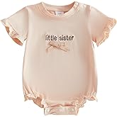 Little Sister Newborn Onesie Bow Embroidery Infant Baby Girl Romper Long Sleeve Shirt Outfit 0 3 6 9 12 18 Months