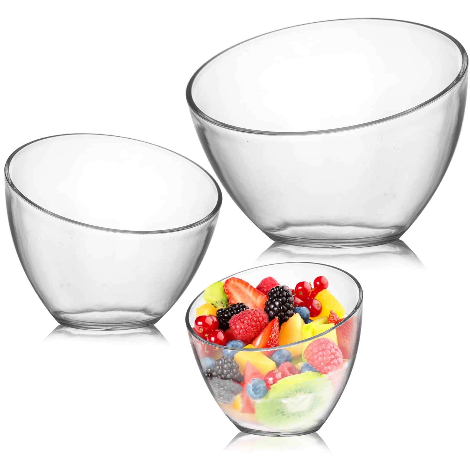 Lyellfe 3 Pack Angled Plastic Bowls, Clear Salad Serving Bowl, Thick Acrylic Candy Bowls for Parties in Assorted Sizes, Snack Bowl for Pasta, Candy, Chips, Fruit, Prep