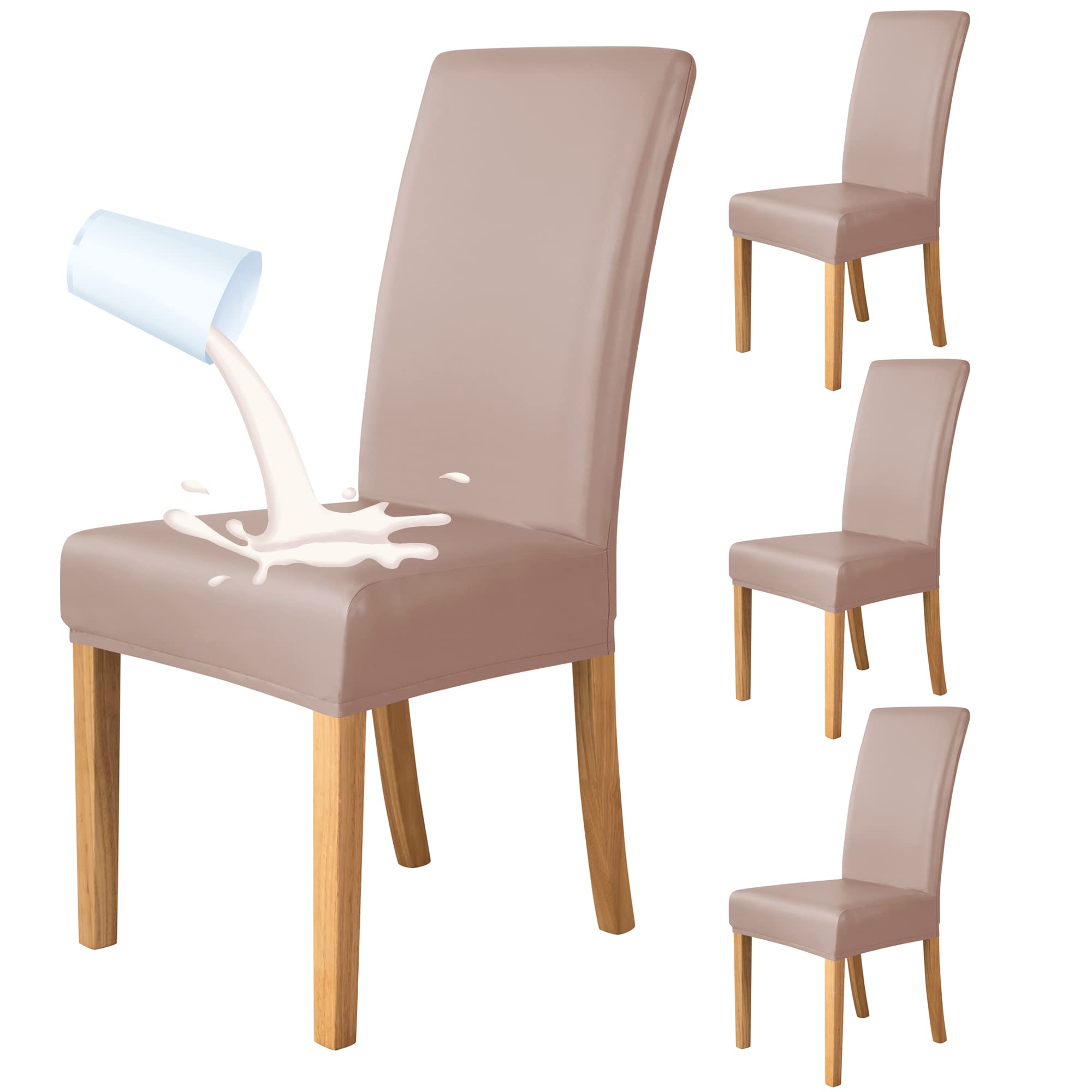 Photo 1 of Deisy Dee Waterproof Leather Dining Room Chair Covers for Parson Chair Protector (4, Khaki)
