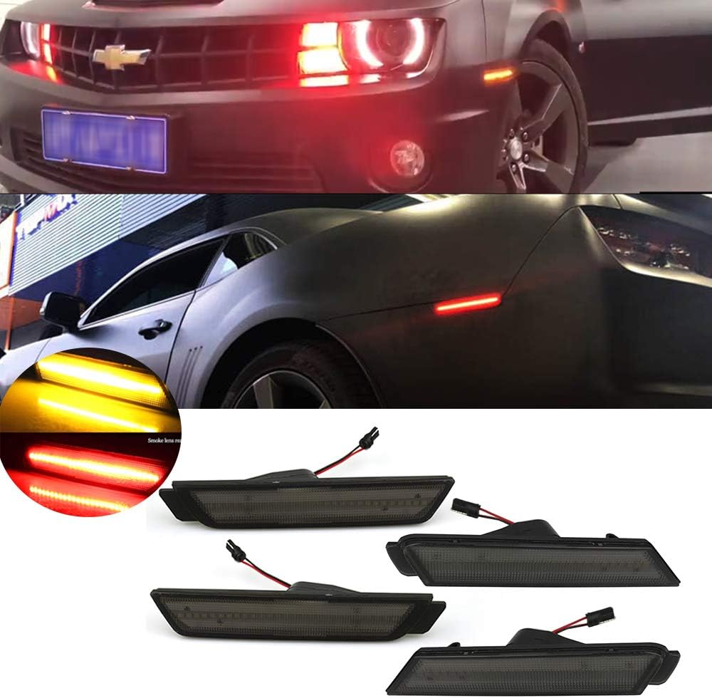 KEENICI Smoked Lens Front Rear Side Marker Lights For Chevy Camaro 2010 2011 2012 2013 2014 2015 Chevy Camaro (front-Amber LED, rear-Red LED) (Smoked Lens)