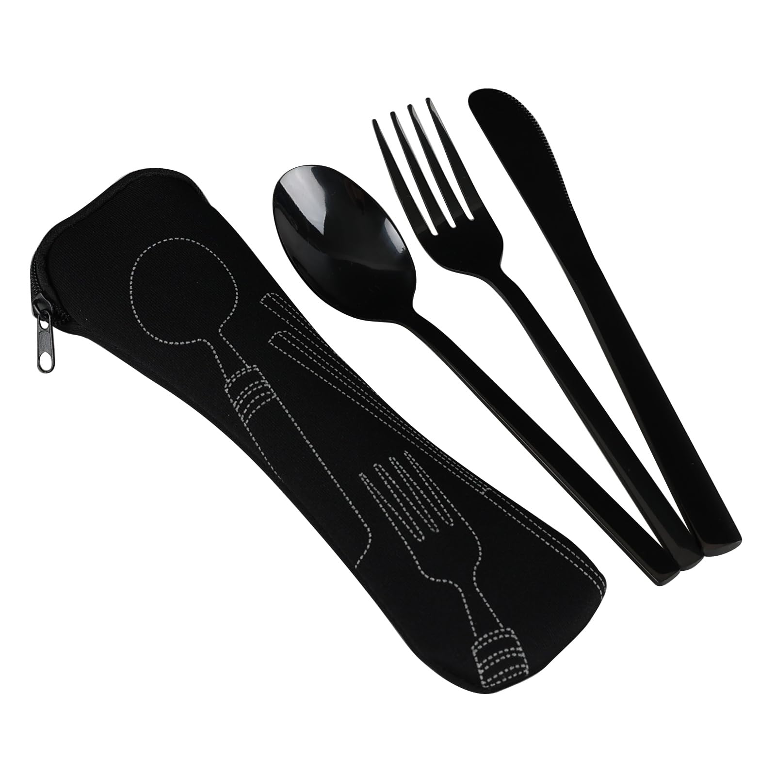 Ucake Stainless Steel Portable Cutlery with Black Case for Picnic Hiking Travelling Outdoor Activities, 3 Pieces
