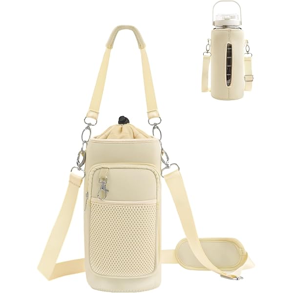 Half Gallon Water Bottle Carrier Bag - Adjustable Shoulder Strap, Neoprene Sleeve, 2 Pockets For Hiking & Camping - View #3