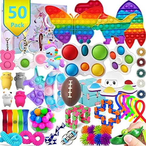 [50 Pcs] Fidget Toy Pack, EMOCCI Poppers Fidget Toy Set Box, Figitsss