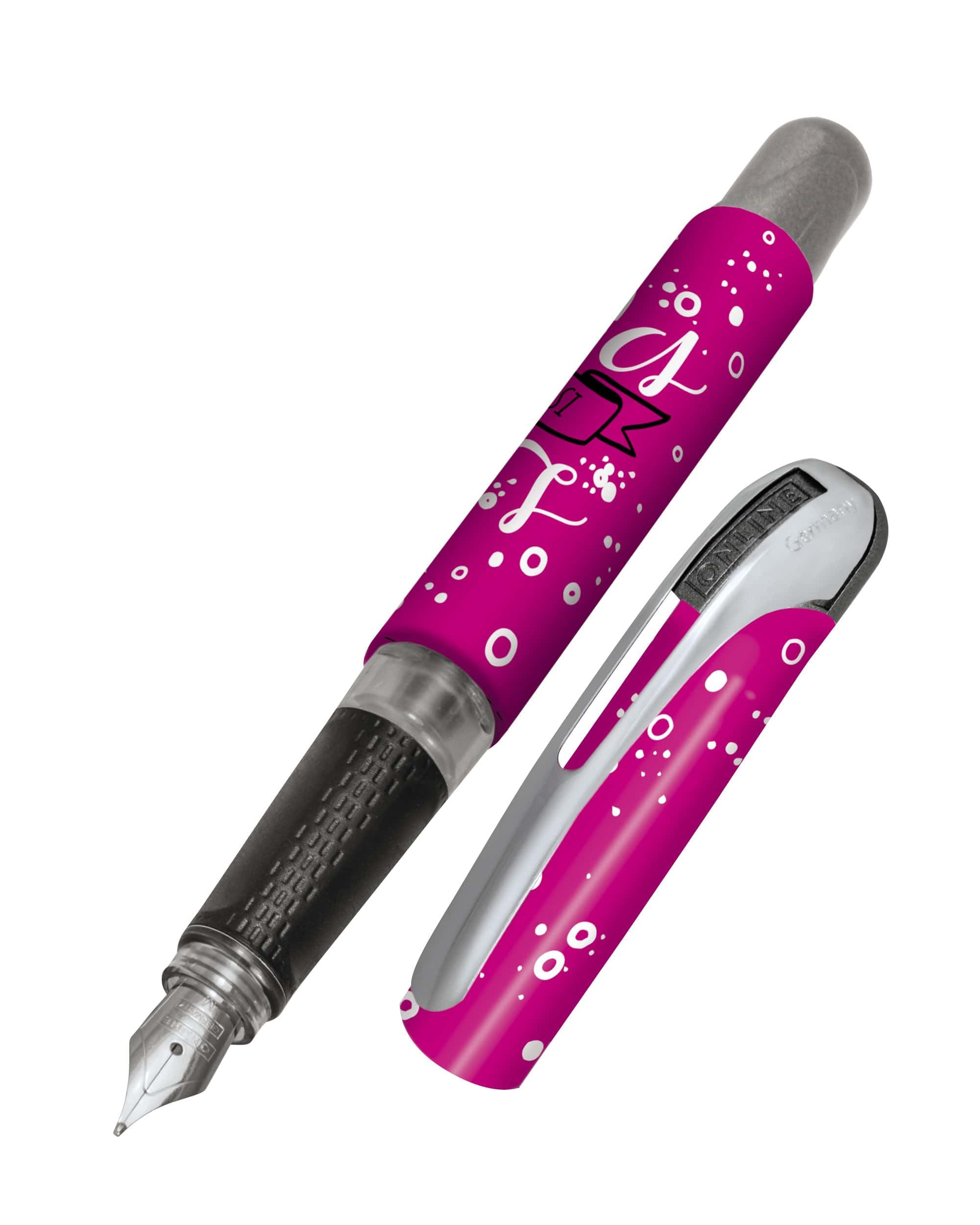 Online fountain pen College Pink, ink fountain pen for right-handers, ergonomic grip, iridium nib medium, standard ink cartridges, incl. combi cartridge blue, for allergy sufferers