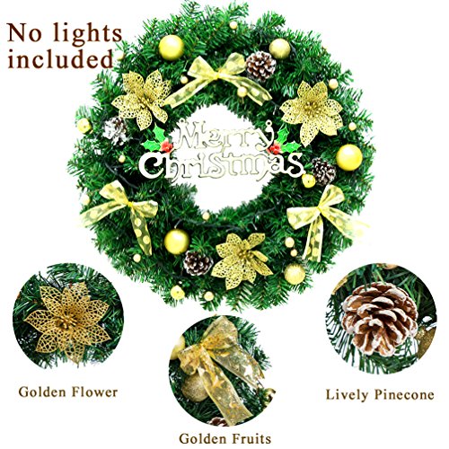 Christmas Wreath Large Front Door Wreath 15 Inch Wall Garland Decoration Christmas Party Decor (15.7", Gold) - Thumbnail 2