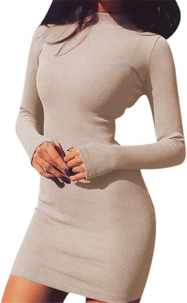 Women Women Sexy Dress Solid Turtleneck Dress Nightclub Bodycon Dress Tight Buttock Dress Mini Dress S-L UK8-16