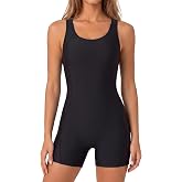 ATTRACO Womens One Piece Swimsuits Boyleg Color Block Bathing Suits | One Piece,Boyleg,Color Block,Scoop Neck,Racerback,Open Back,Swimming,Training,Competition,Racing,Beach,Volleyball,Surfing