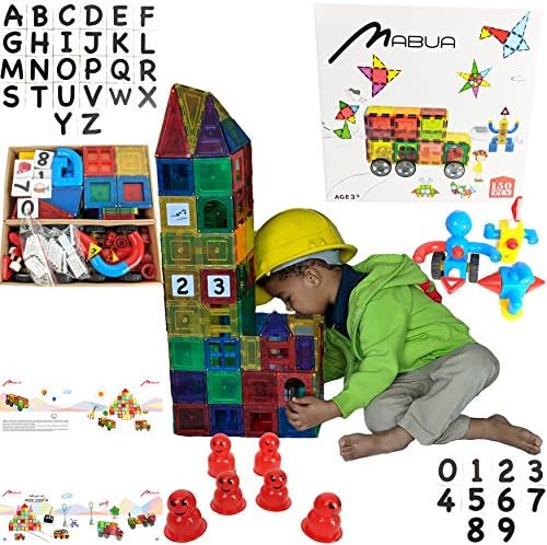 MABUA STRONG MAGNETIC 3D BUILDING ROBOTS BLOCK TILES 150 Pieces Set CLICKINS PUZZLE 26 ALPHABETS LETTERS 10 NUMBERS Construction Playboards - Creativity beyond Imagination Inspirational Recreational