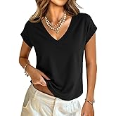 GKBK Womens Cotton Tops Cap Short Sleeve Crop V Neck Basic Shirts Boxy Casual Spring Summer Clothing Outfits