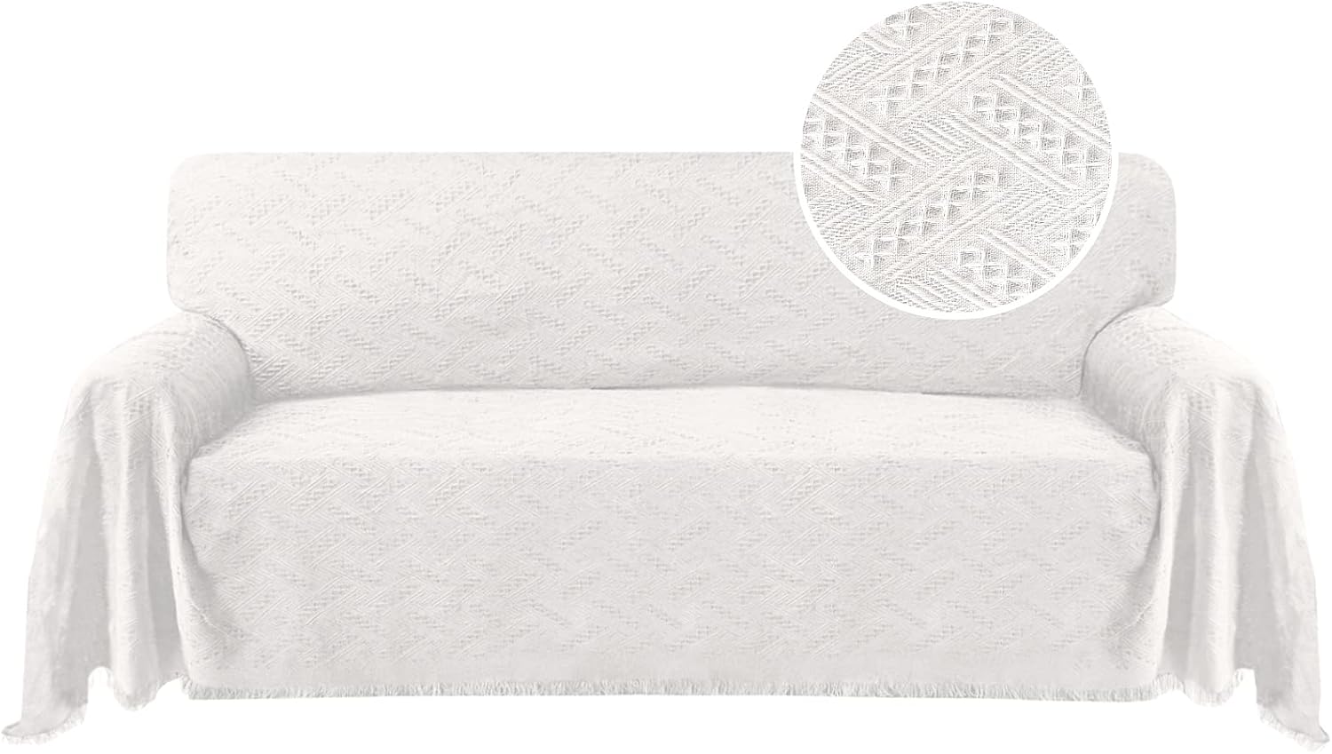 Slipcovers - Turquoize Cotton Couch Cover Protector for Couches, Washable Sectional Sofa Throw for Dogs Feature Geometrical Woven Jacquard Fabric (71