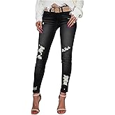 PerZeal Women's Skinny Ripped Trendy Jeans Mid Waisted Destroyed Denim Pants with Pockets (Pack of 2)